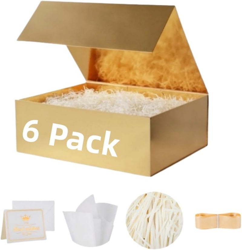 UoeRing 6 Pack Gold Gift Box 11.5x8x4 inch Luxury Gift Box for Presents with Magnetic Lid Collapsible,Bridesmaid Proposal,Contains Card, Ribbon, Tissue Paper,Shredded Paper Fille - Image 1